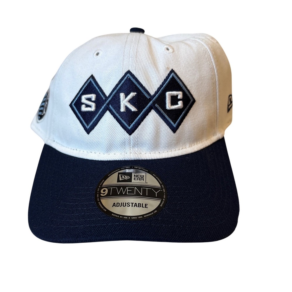 New Era Sporting KC Hat Mens White Navy 9TWENTY Adjustable MLS Cap SIZE OSFA